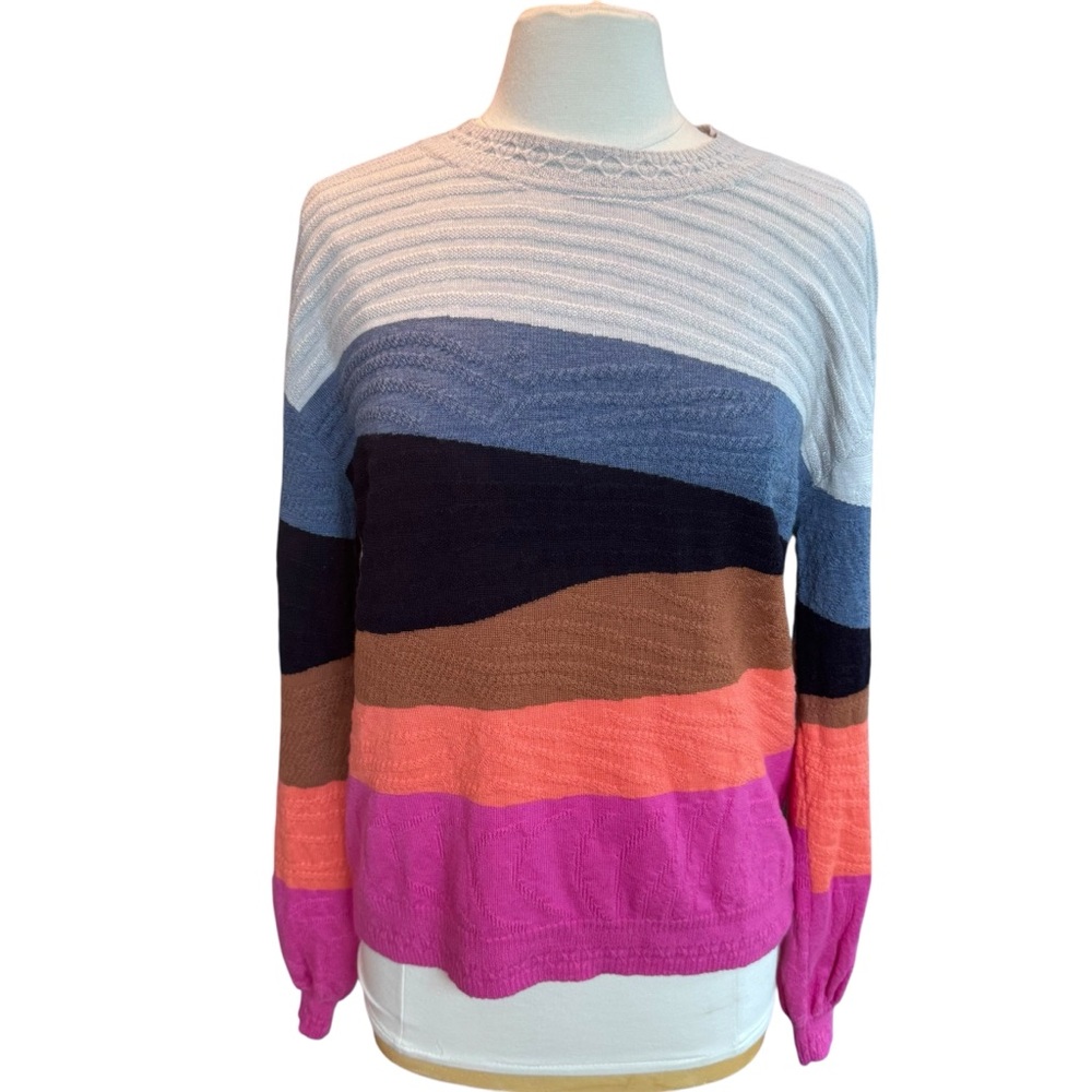TRINA TURK Diorama 100% Merino Wool Sweater  Multicolored Sz XL Lightweight